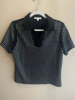 Black Short Sleeve Polo with Silver Studs